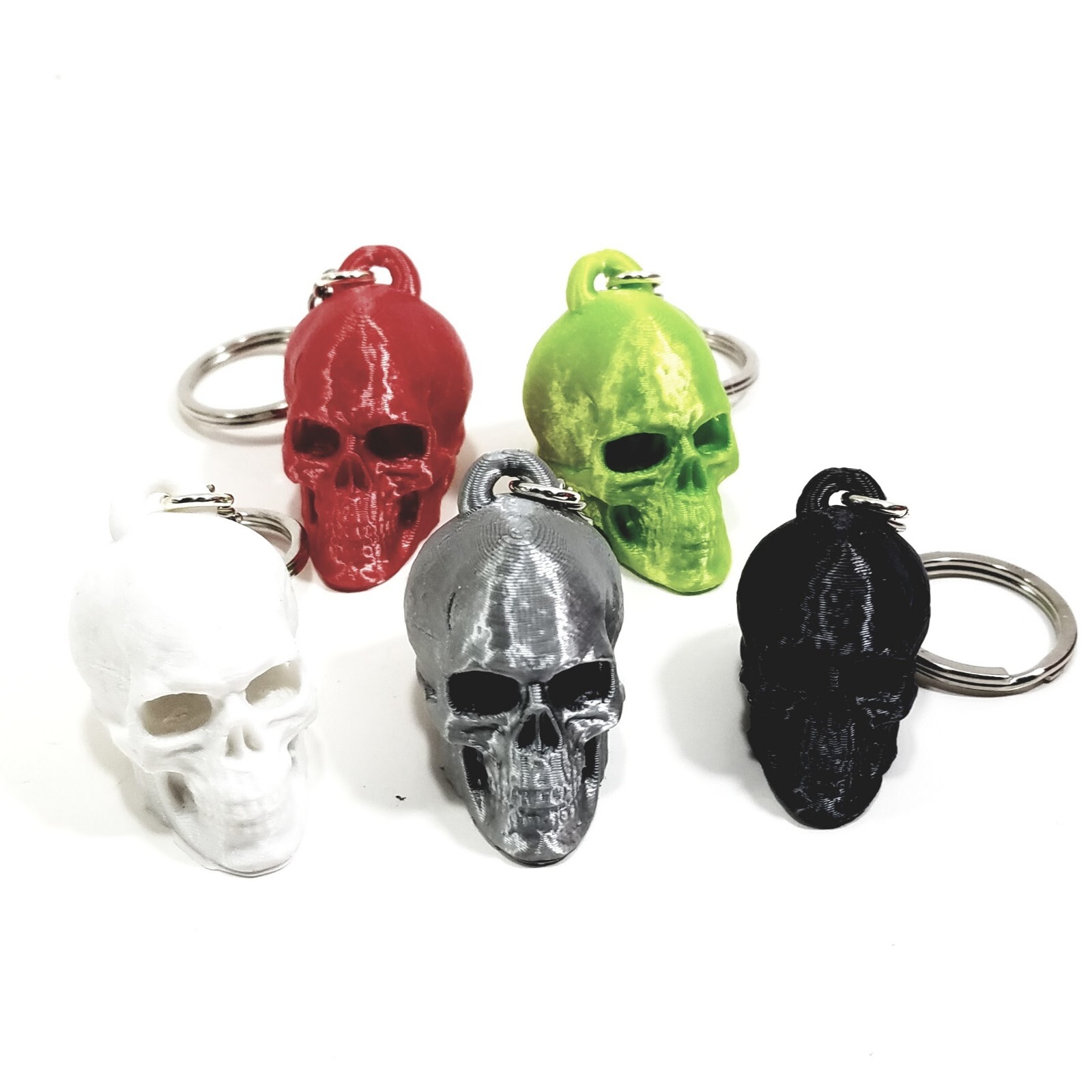 FlexiMech Skeleton Detailed 3d Printed Skull -Silver Tone KeyChain Choose Color