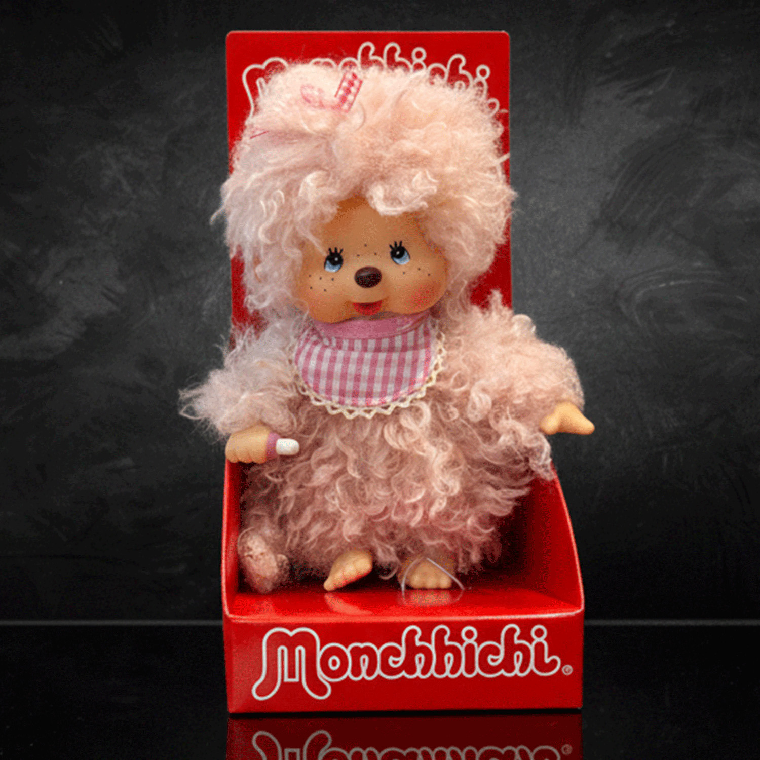 8&Prime; Large Monchhichi Doll – Girl with Fluffy Pink Beige Fur – Authentic Monkey