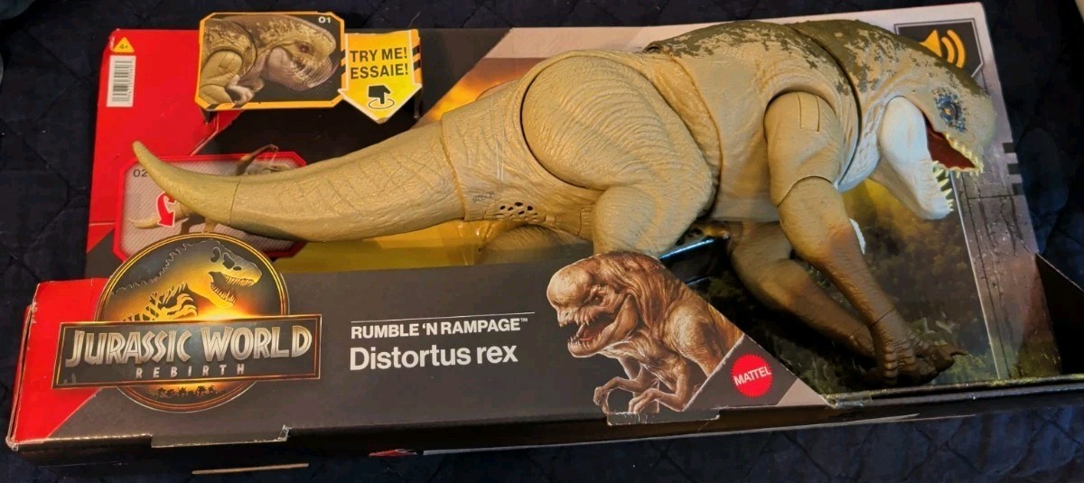 Jurassic World: Rebirth Rumble &lsquo;N Rampage Distortus Rex Mattel – New In Box ✅