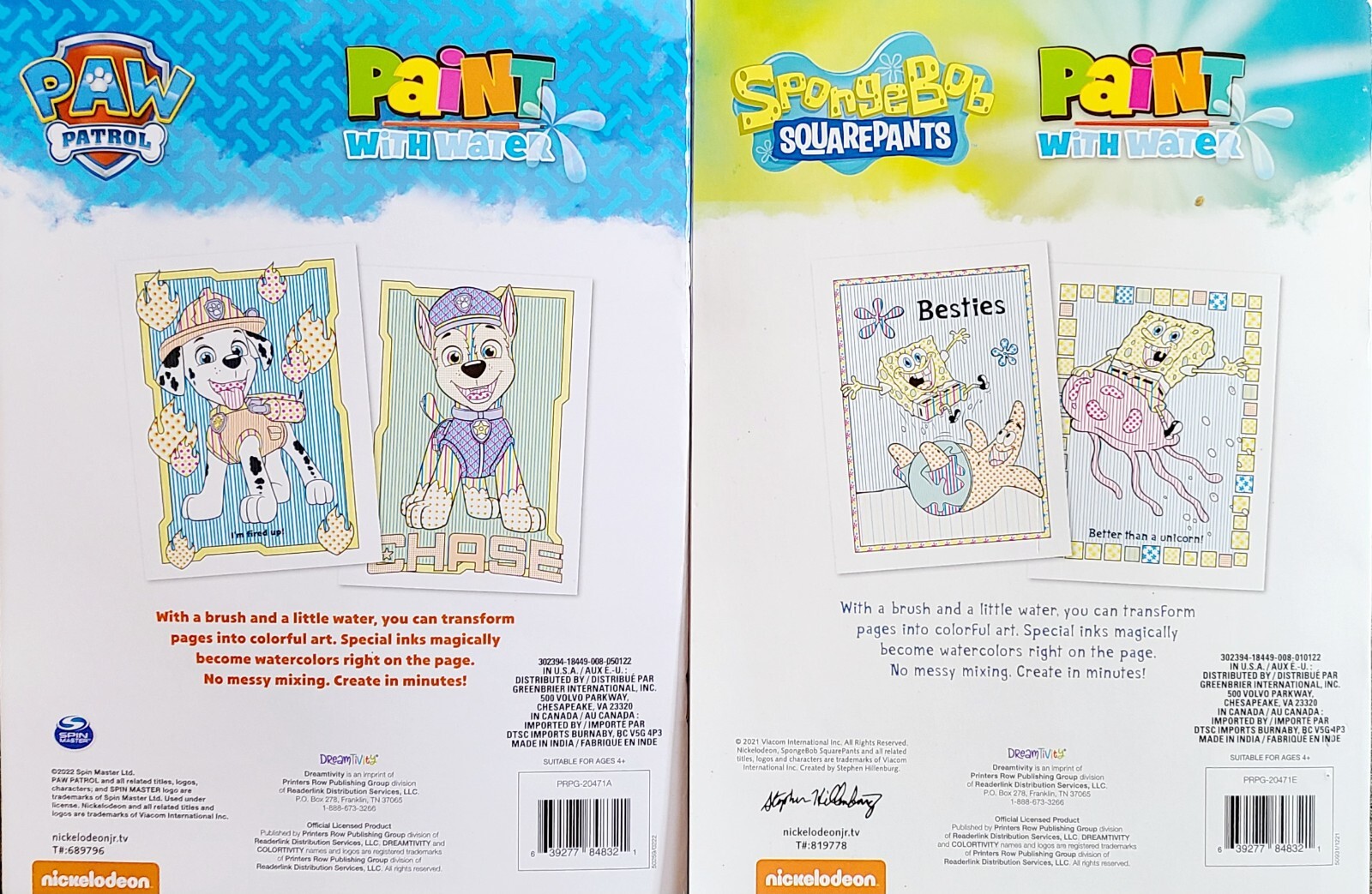SpongeBob SquarePants & Paw Patrol Paint With Water Activity Books NEW