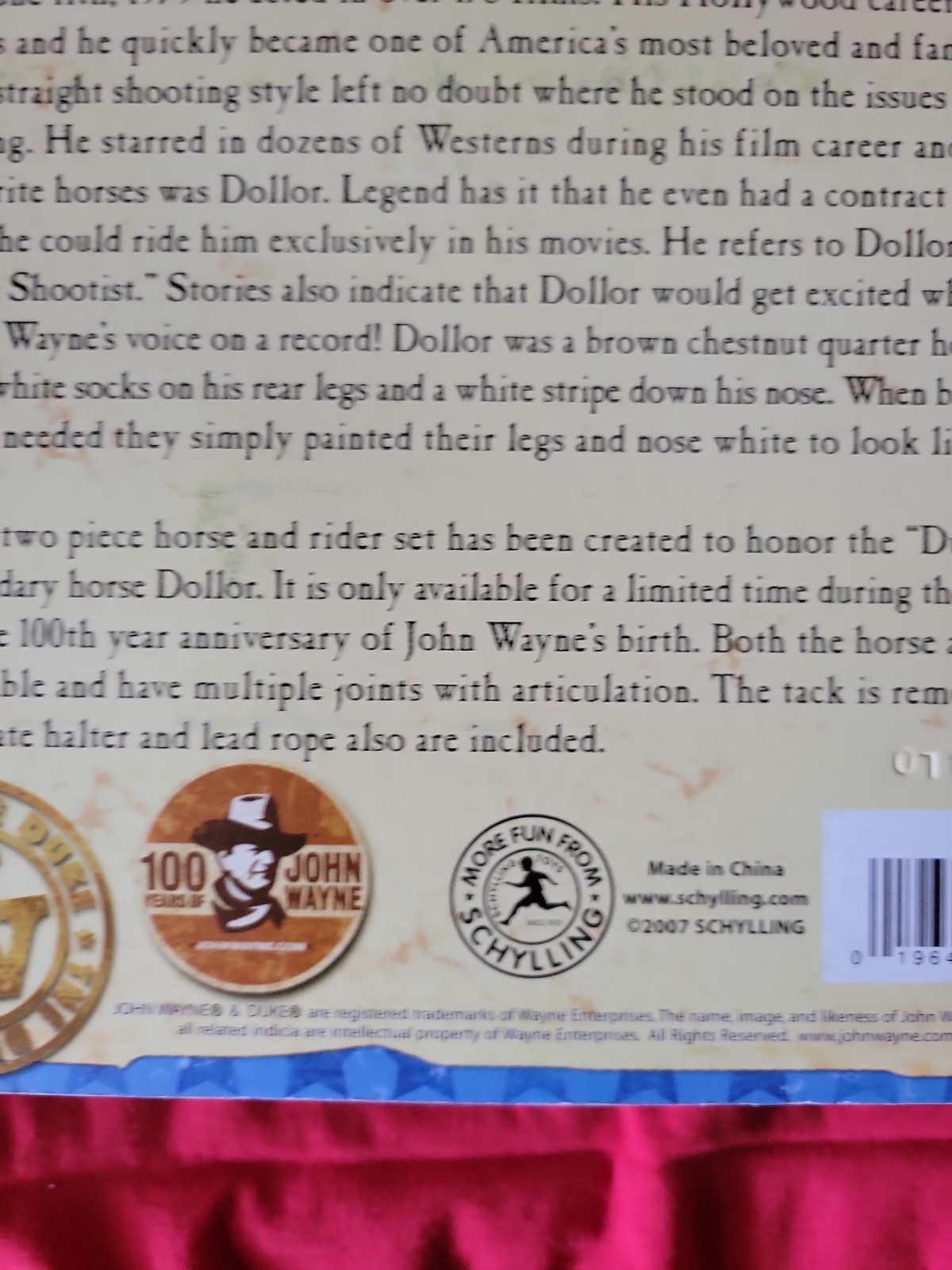 John Wayne The Duke Figure Dollor Dollar Horse w/Box Schylling 100 Years