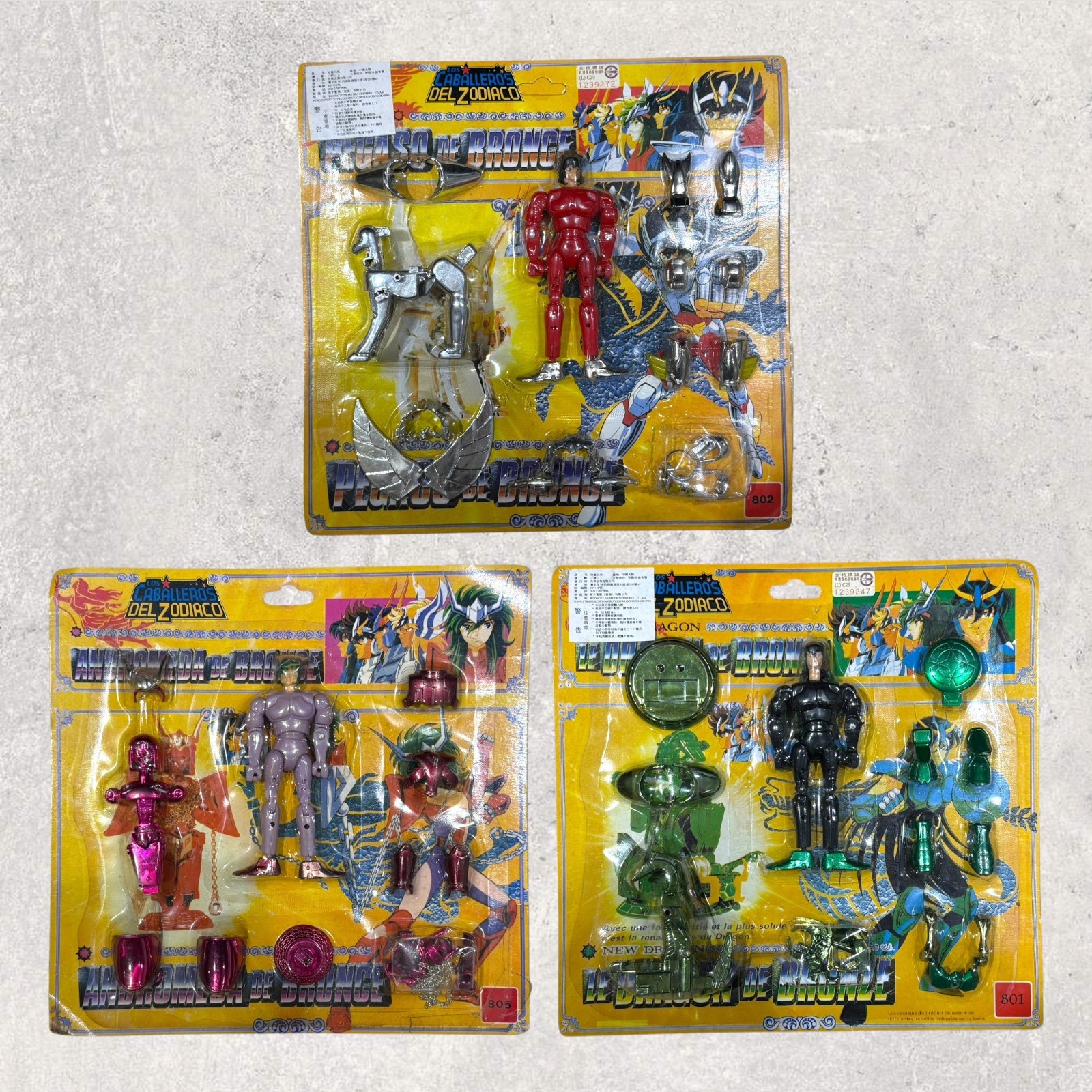 Box Damaged Vintage Saint Seiya Bronze Blister Card Ver Seiya, Shiryu, Shun Set