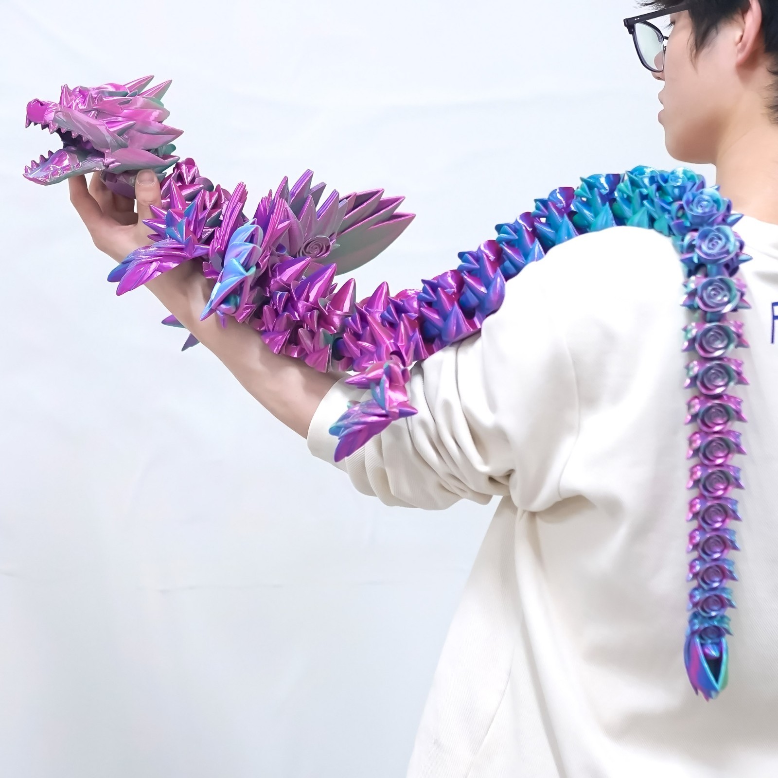 47.5inch 3D Printed Rose Dragon Model,Articulated Animals figure,Toys Home Decor