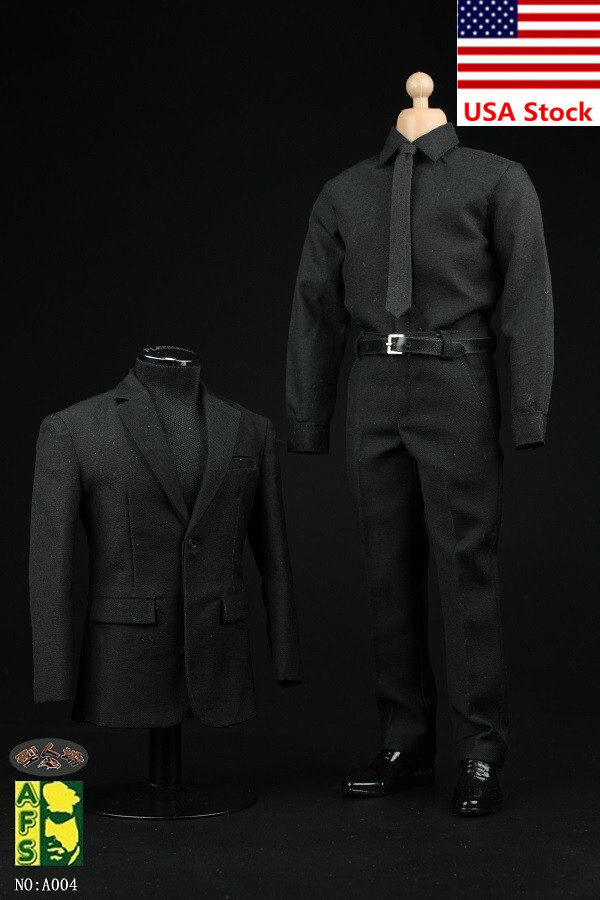 AFS A004B 1/6 Male Black Shirt Suit Clothes For 12&Prime;Narrow Shoulder Figure Body
