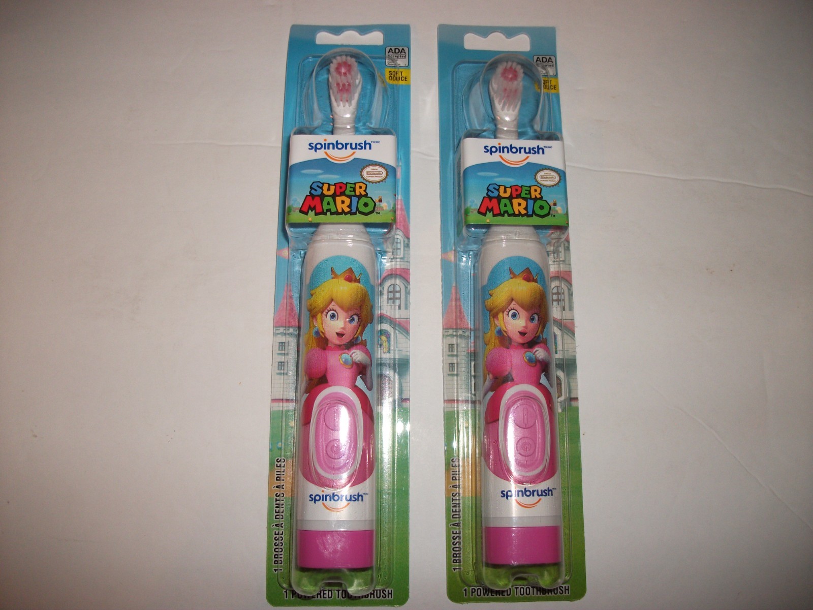 Spinbrush Toothbrush ~ Lot of 2 ~ Super Mario Princess Peach