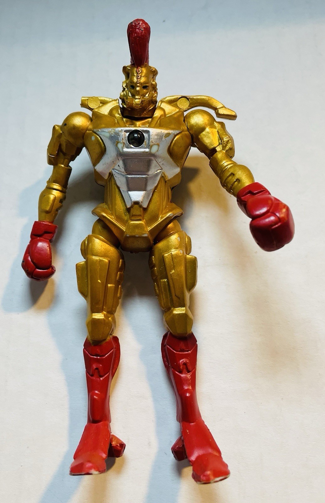 Robot Gold with Mohawk Action Figure Light On Chest Toy