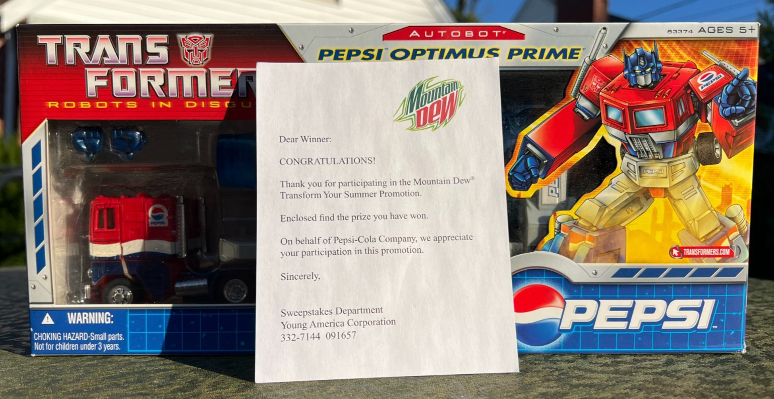 TRANSFORMERS Optimus Prime 2007 Pepsi Promotional Winner w/ Certificate & Box