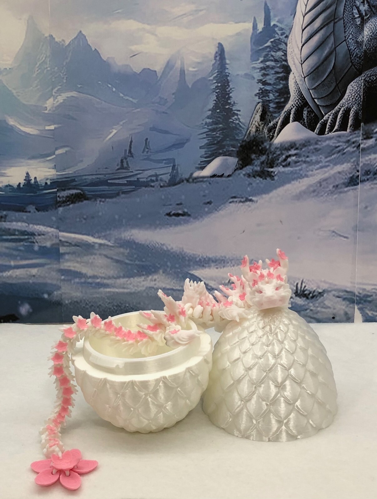 Cherry Blossom Dragon with Dragon Egg, 3D Printed Articulated Dragon Fidget Toy