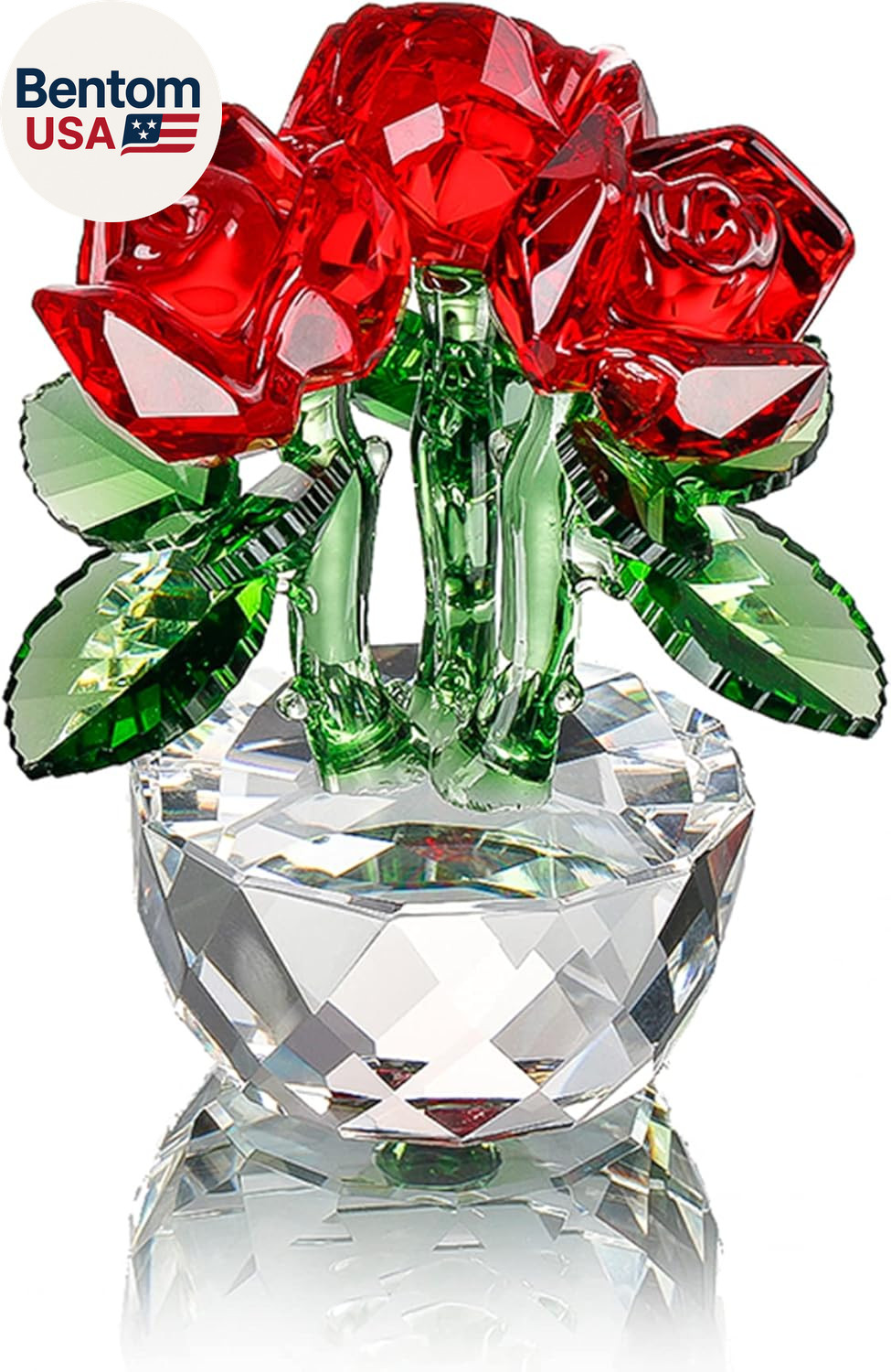 Red Crystal Rose Bouquet Flowers Figurines Ornament with Gift Box