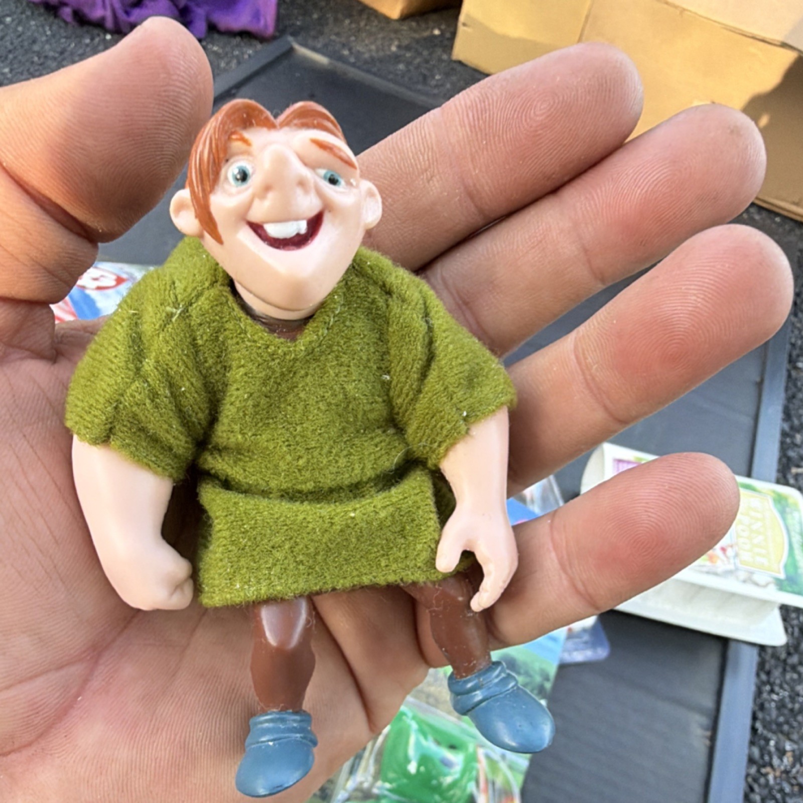 Human Action Figure Doll w/ Clothes, Green Fabric Tunic, Blue Shoes