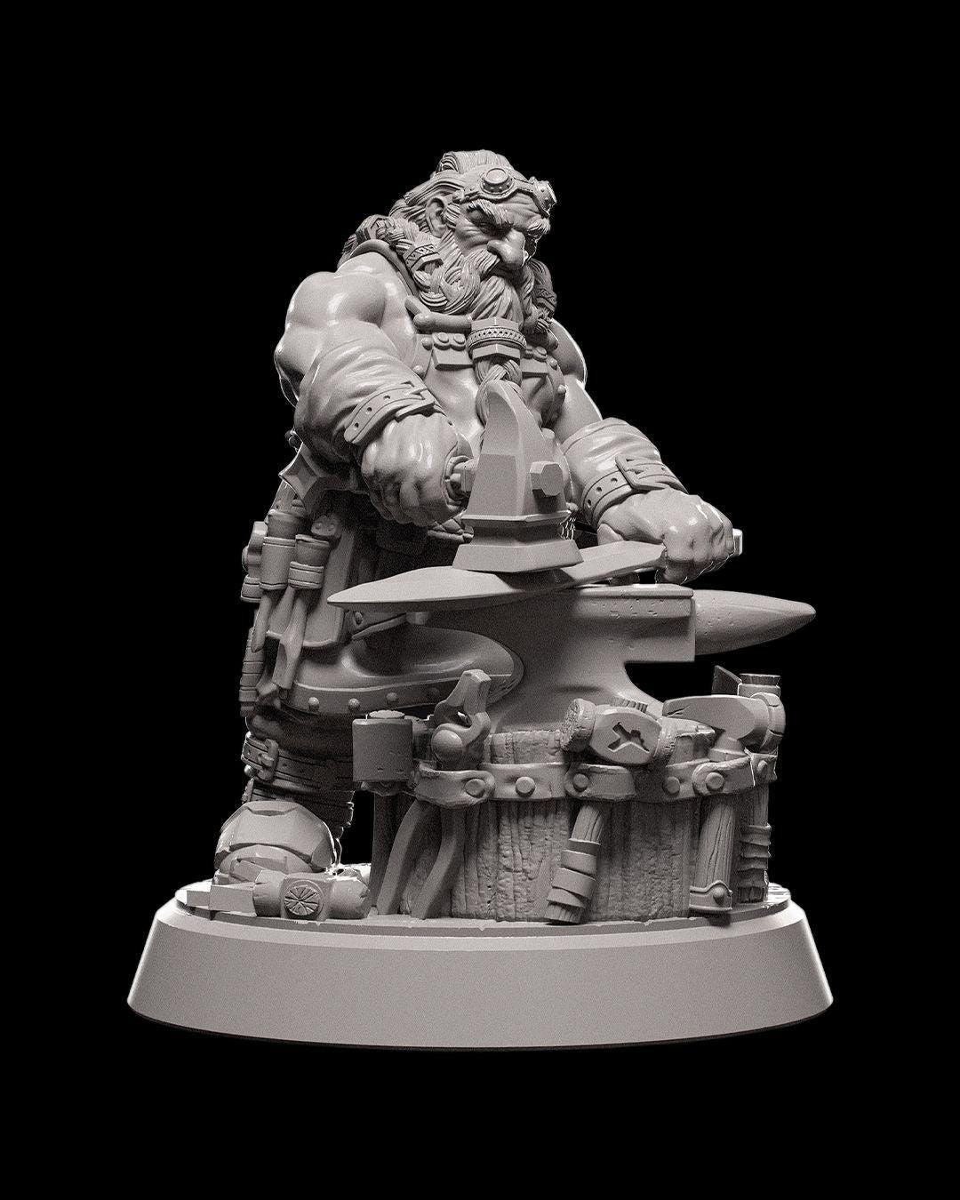 Dwarf Blacksmith Miniature, Resin Figure, Perfect for Tabletop RPGs
