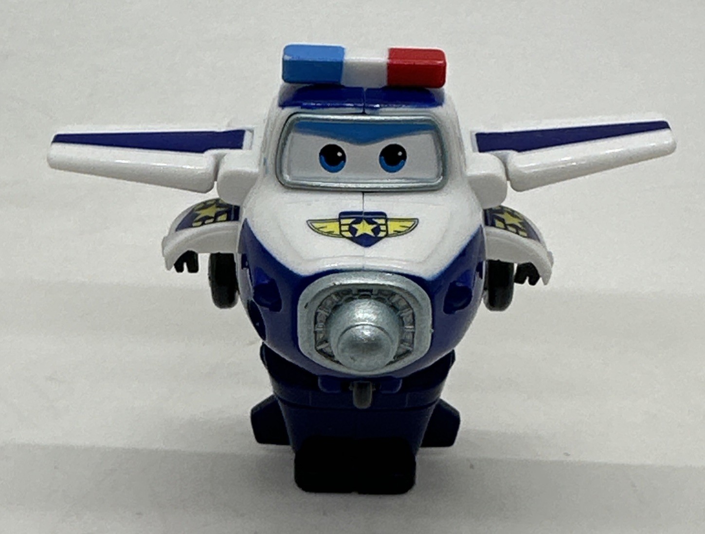 2014 Super Wings PAUL 2&Prime; Blue White Transforming Police Plane Action Figure Toy