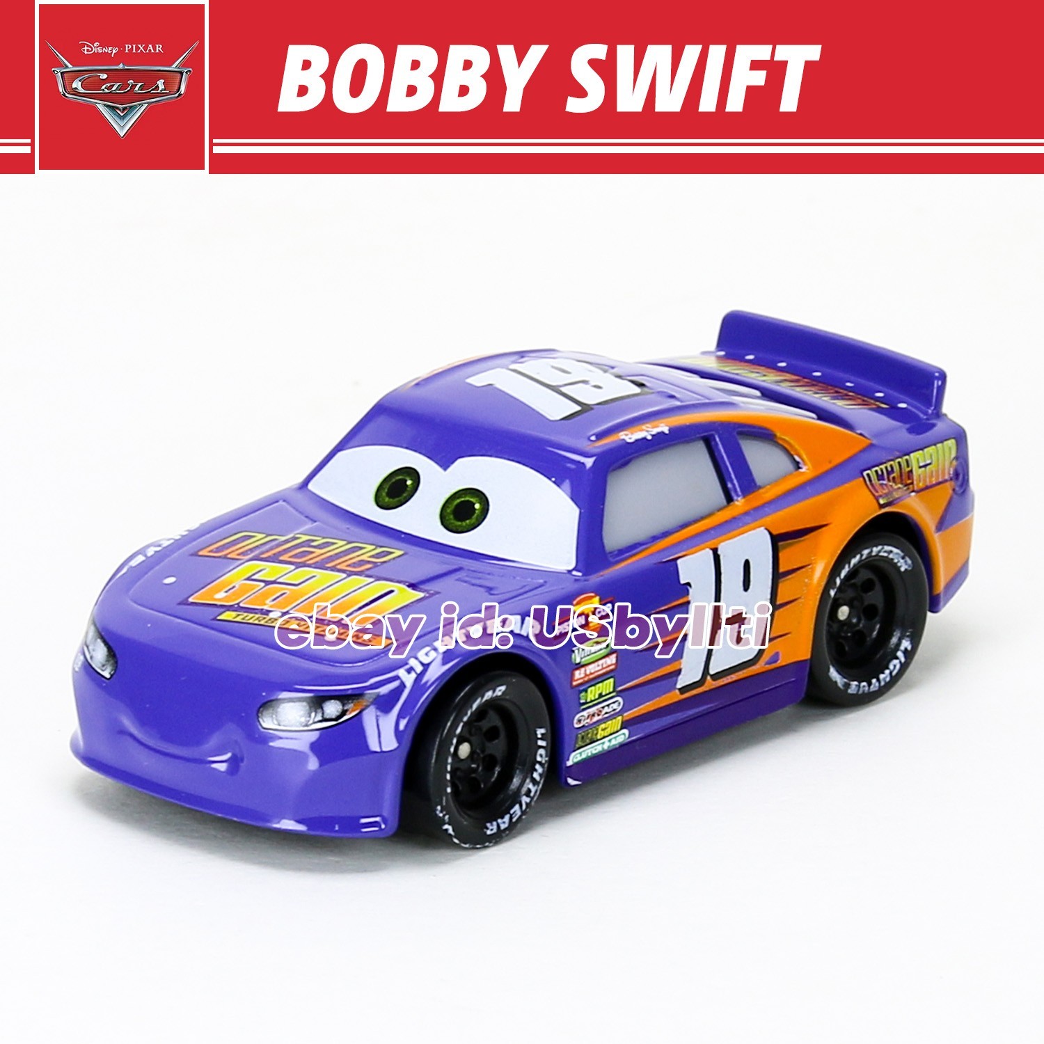 Disney Pixar Cars 3 No.19 Bobby Swift Diecast 1:55 Metal Car Toy, NEW Loose