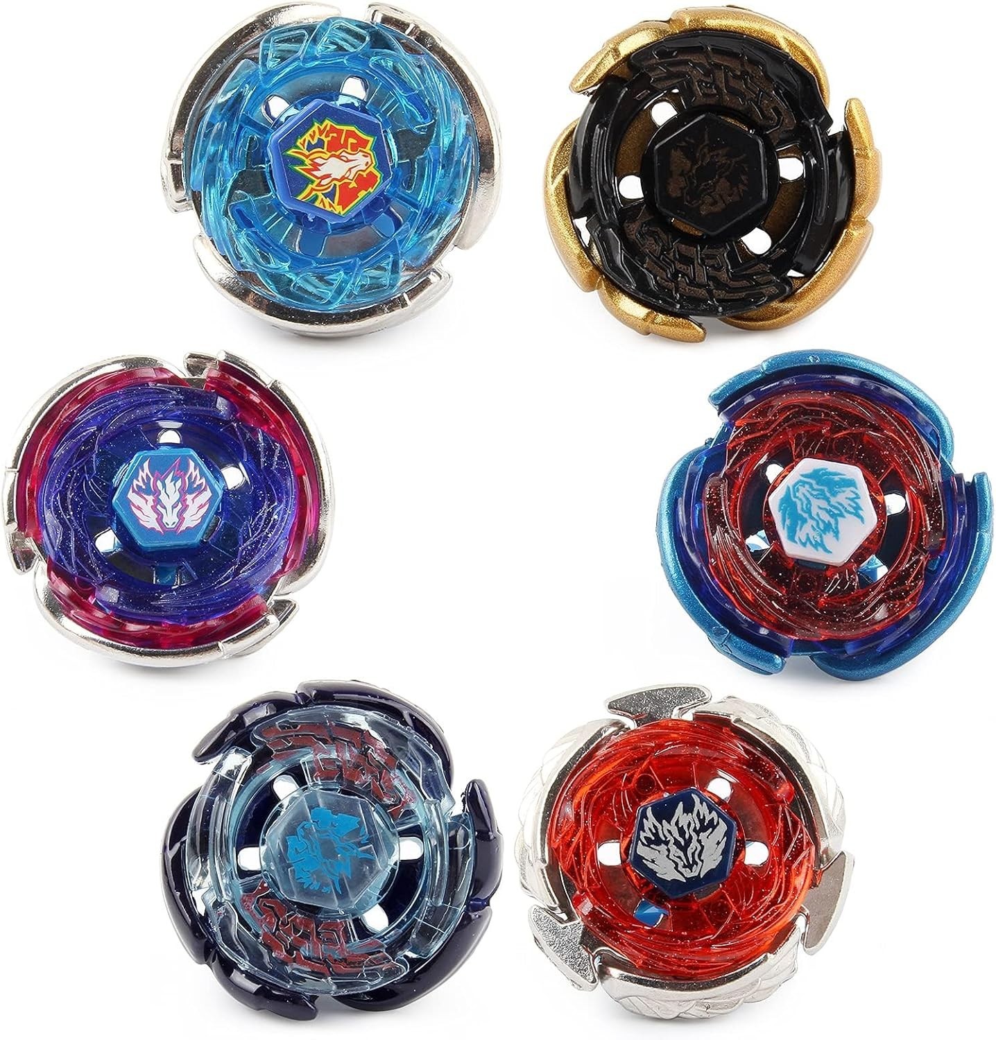 Gyros 6-Pack Battle Tops Metal Fusion Set with Launchers & Stickers for Kids 6+