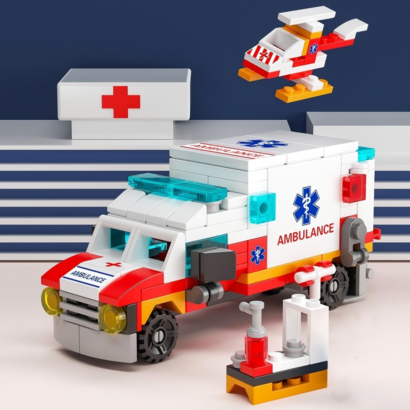 Vilbocr Ambulance Building Blocks Toy 122 Pieces – 7 in 1 Emergency Vehicle S…
