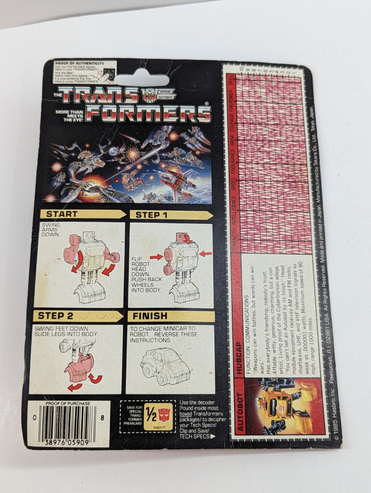 Authentic 1985 Hubcap G1 Transformers Hasbro Action Figure ~ New Sealed On Card