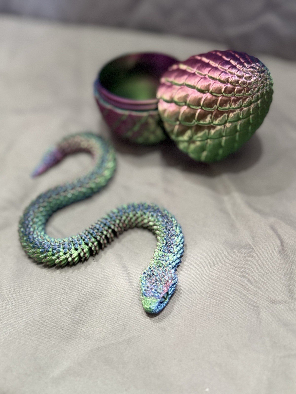 3D Printed 12 Inch Crystal Snake Egg – Articulated Toy & Home Decor Gift