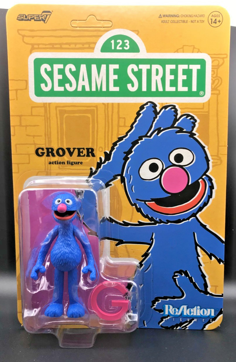 New Super7 Sesame Street Grover 3 3/4&Prime; Reaction Action Figure Unpunched