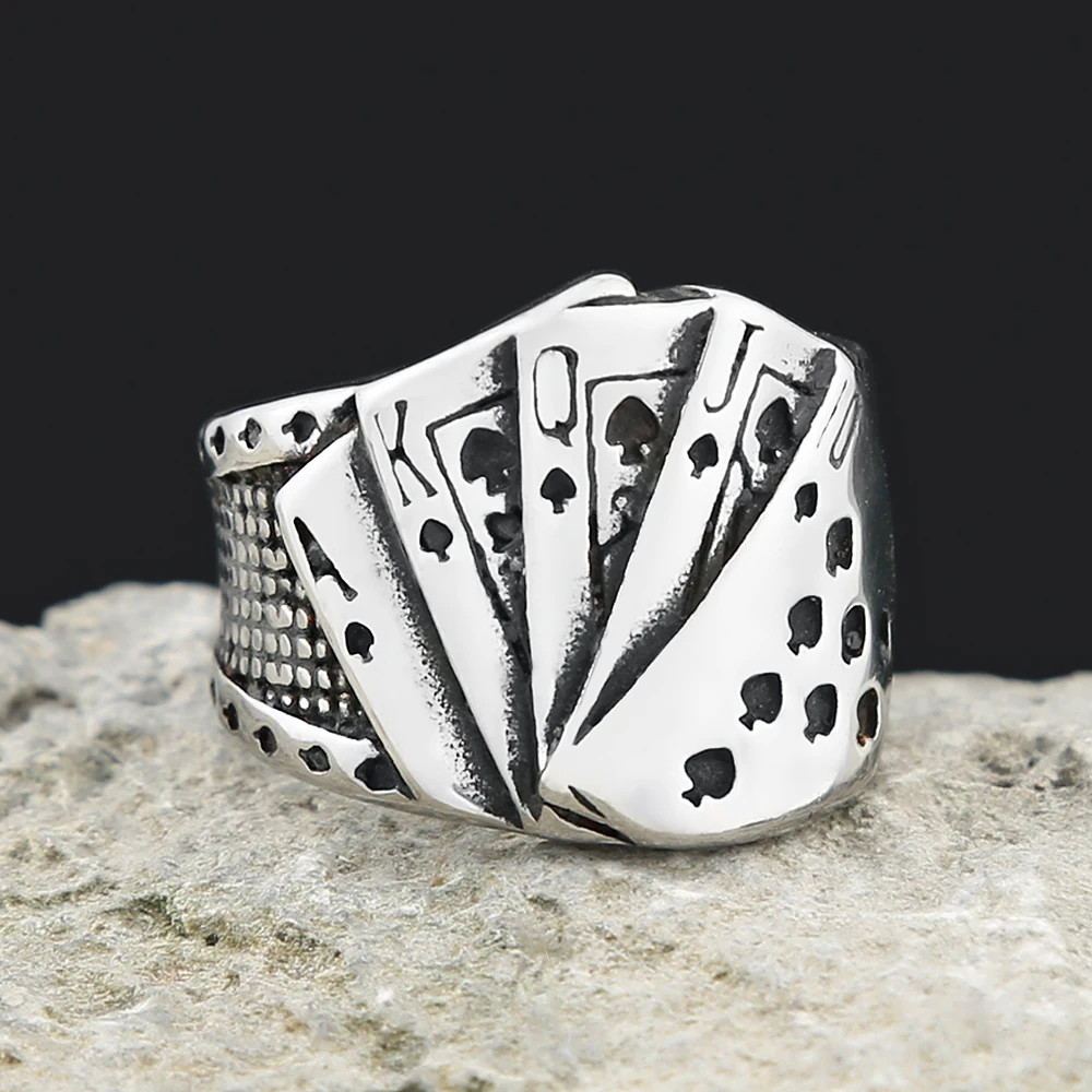 Mens Biker Casino Lucky Poker Ring Jewelry Men Stainless Steel Size 7-13