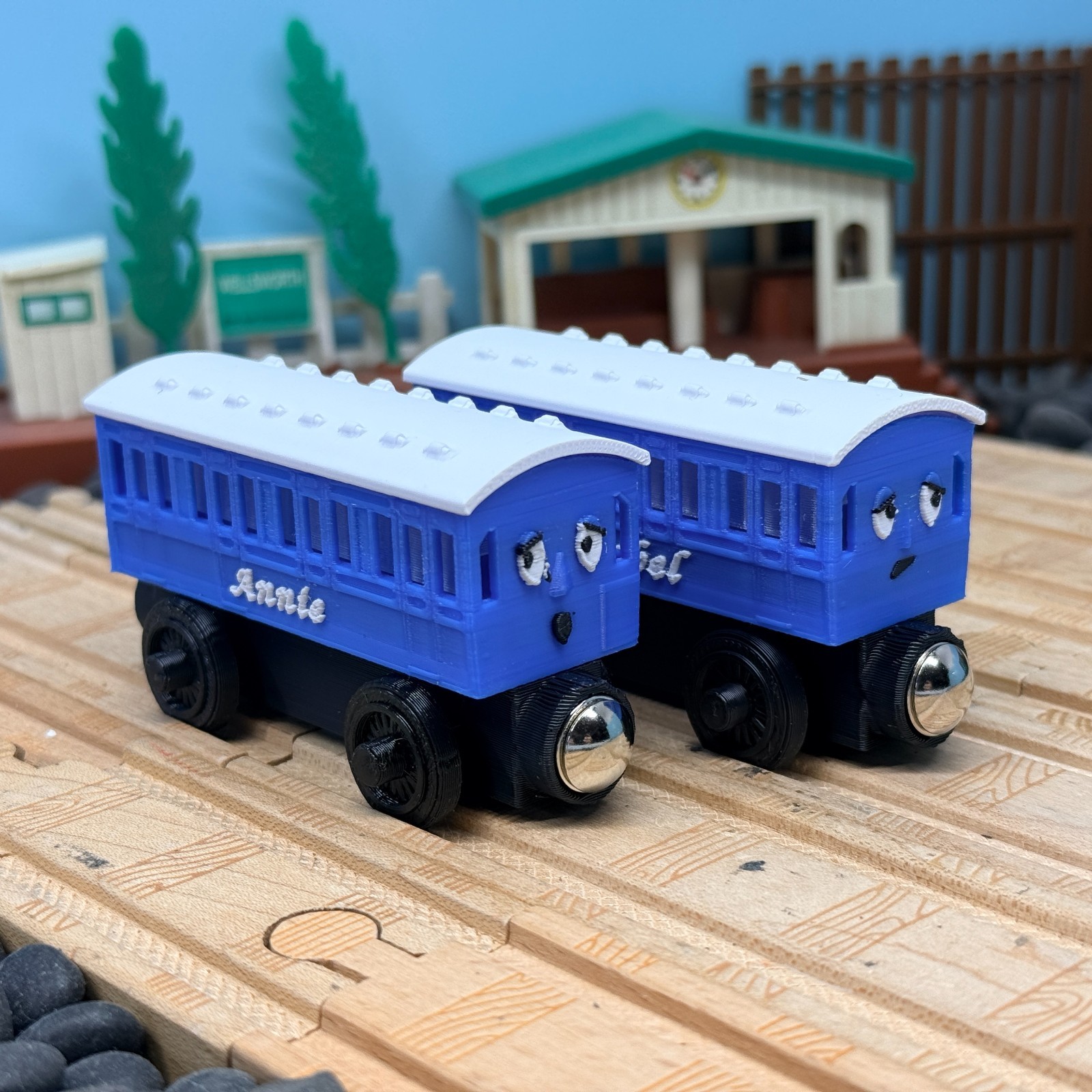 Wooden Railway Annie & Clarabel Passenger Coach Custom Made Thomas Train Tracks