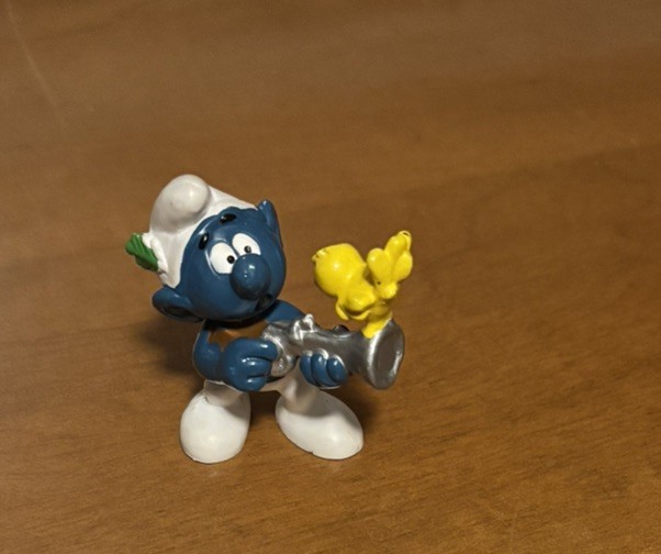 Vintage Smurf Hunter With Yellow Bird PVC Figurine
