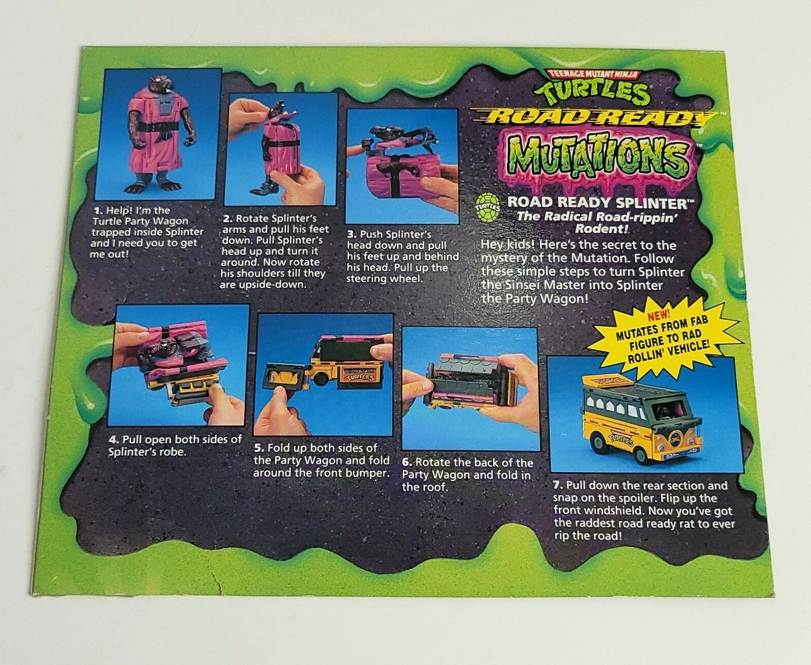 TMNT Road Ready Splinter Mutations Playmates 1993 BOX CARDBACK ONLY