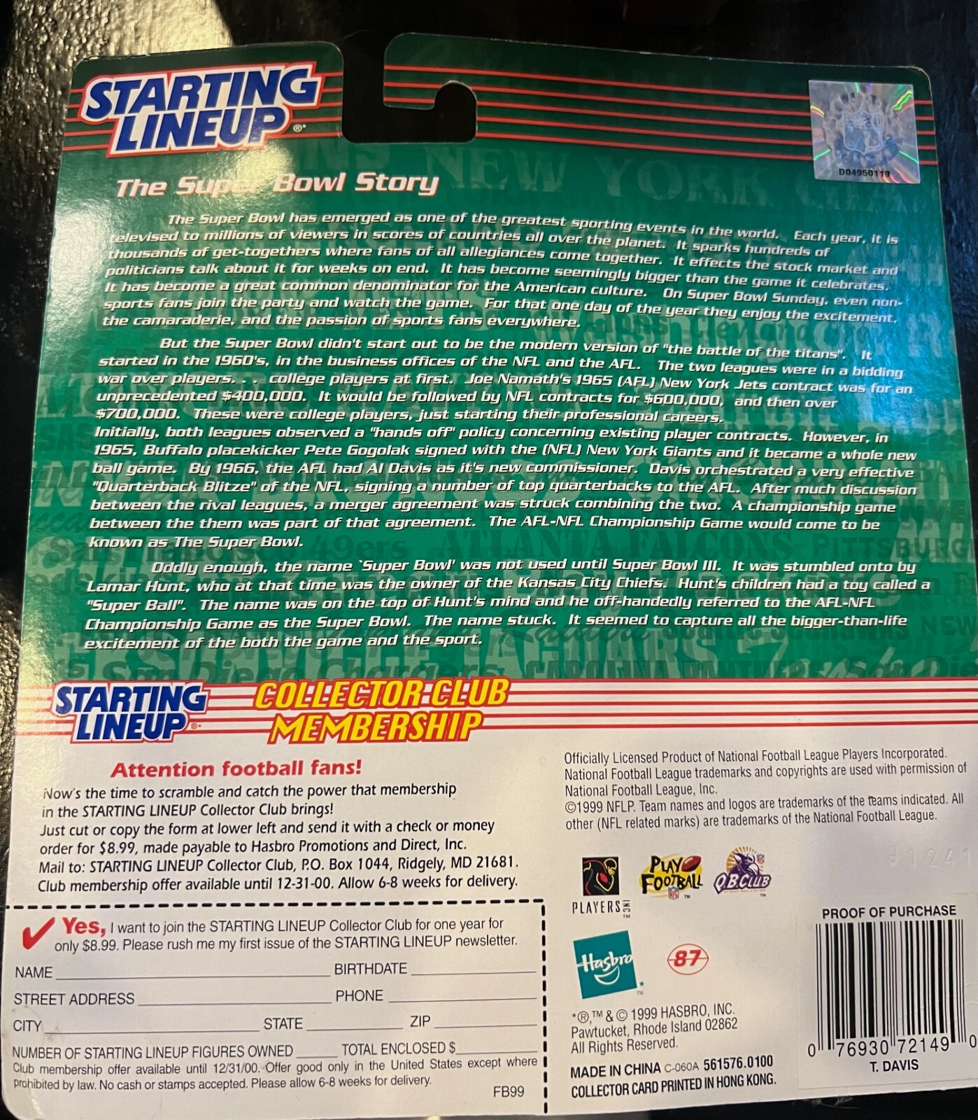 1999/2000 Terrell Davis Starting Lineup Figure New In Package Denver Broncos