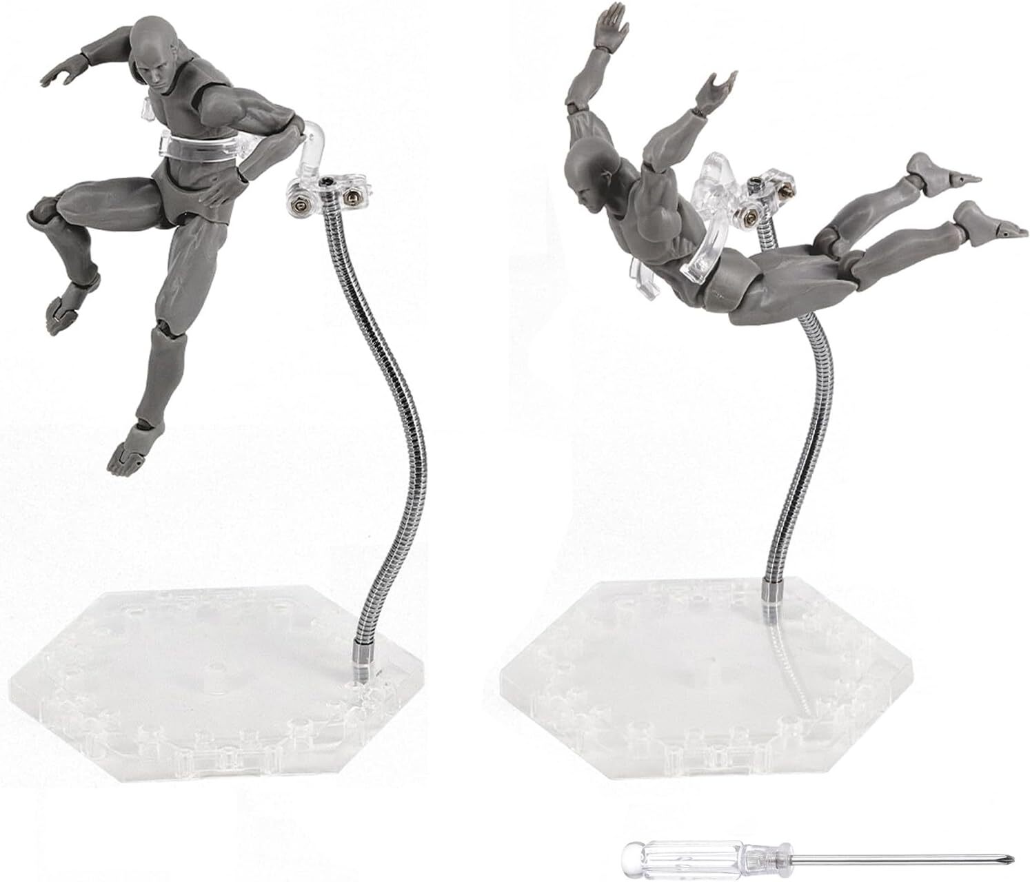Action Figure Stand with Adjustable Metal Support Arm, Action Figure 2Pcs Clear