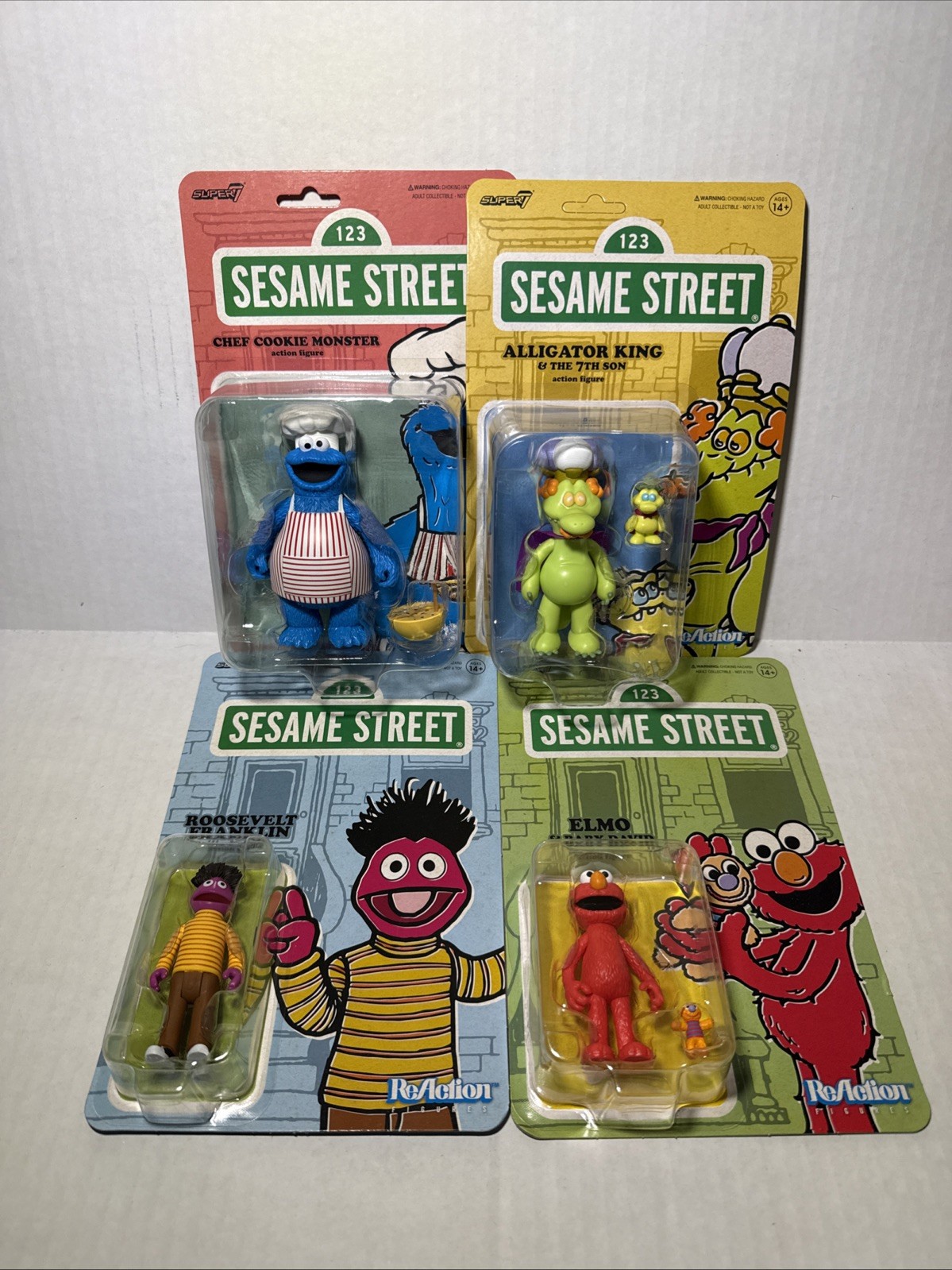 SUPER 7 SESAME STREET REACTION WAVE 4 CHEF COOKIE ELMO ALLIGATOR KING ROOSEVELT