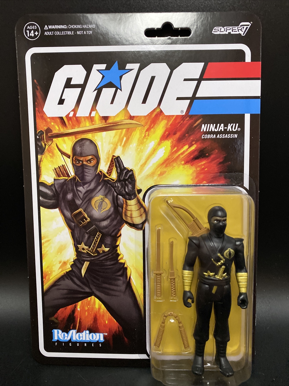 2022 Super 7 ReAction GI JOE NINJA KU COBRA ASSASSIN Black 3.75&Prime; Action Fig NEW