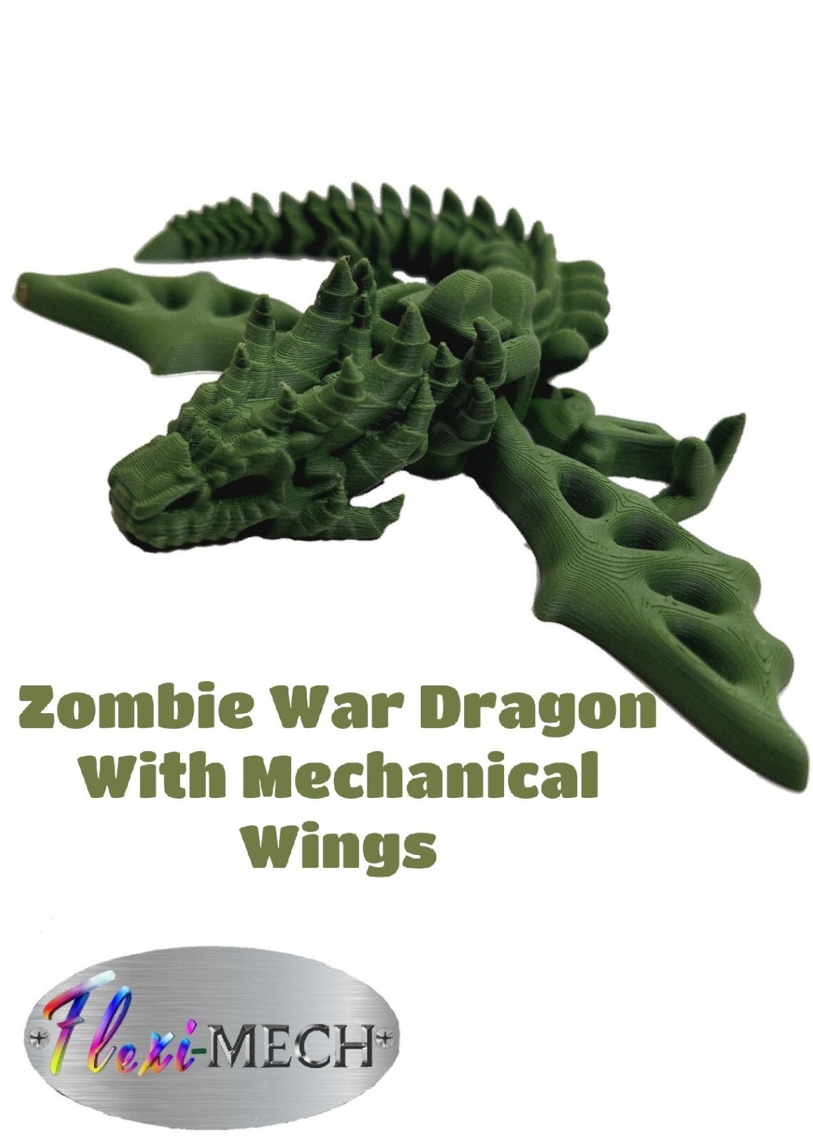 Flexi-Mech Zombie War Dragon Articulated Zombie Green Wing Flap 3d Printed Toy