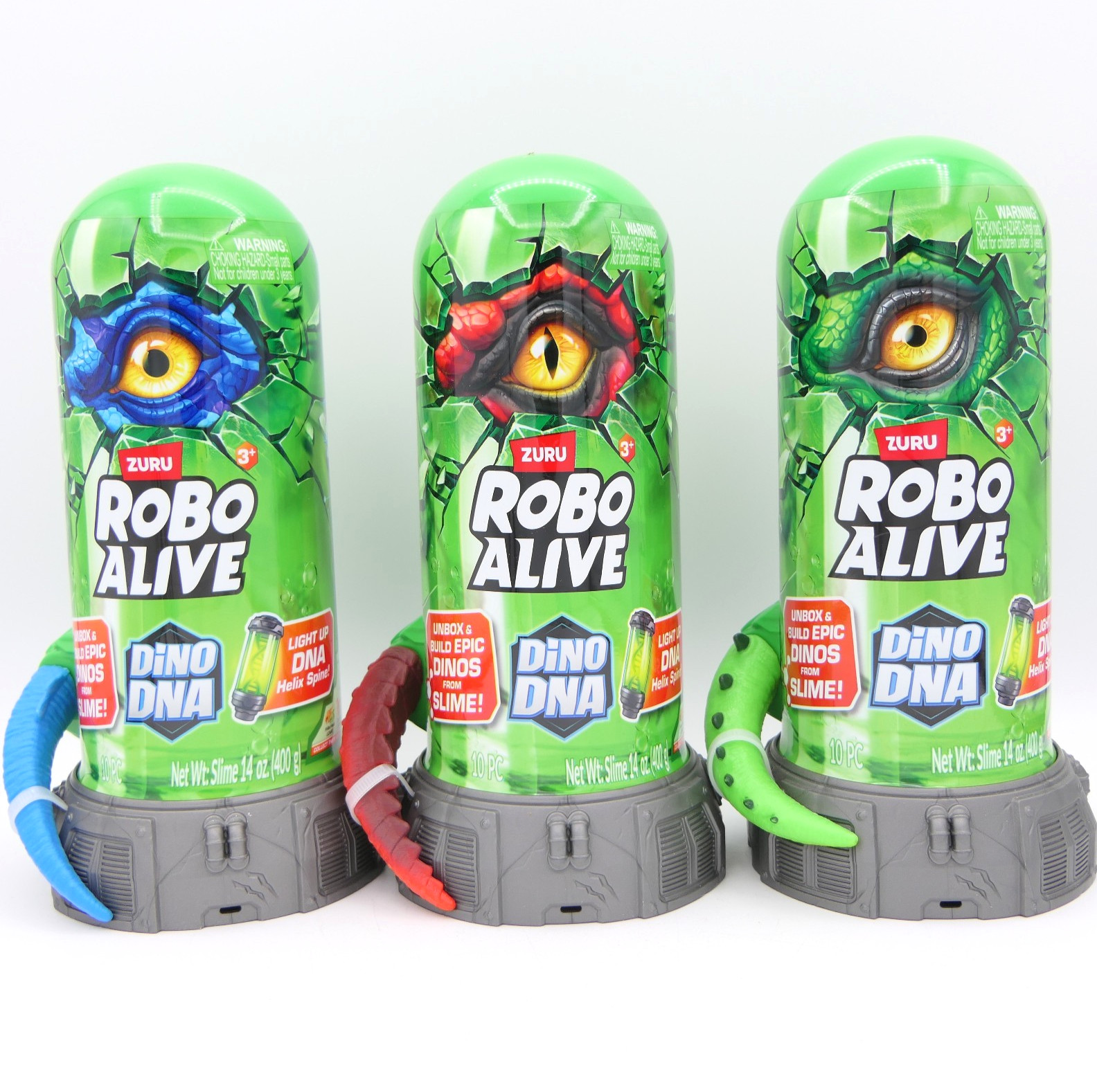 Zuru Robo Alive Dino DNA 3 Pack Blue, Red & Green Sealed Blind Tube Slime Dinos