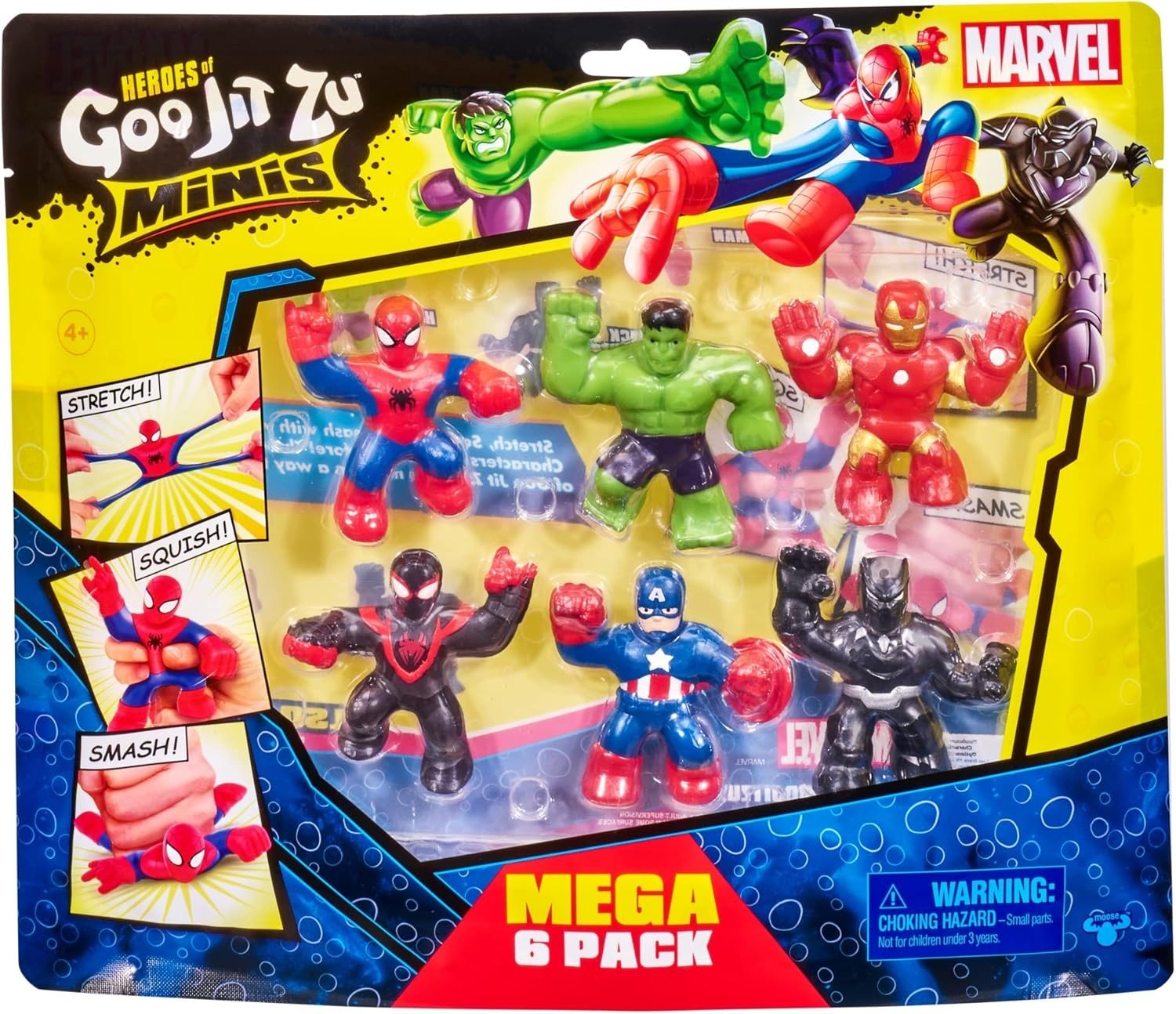 Marvel Mega Mini 6 Pack – Squishy, Stretchy, Gooey Mini Heroes – Ironman, Spider