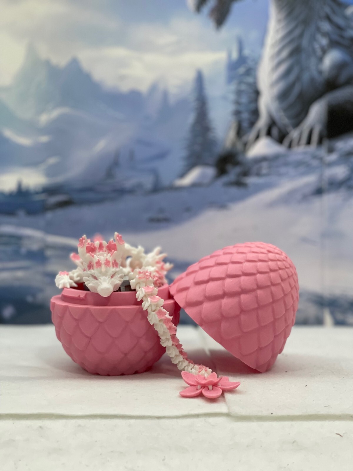 Cherry Blossom Dragon with Dragon Egg, 3D Printed Articulated Dragon Fidget Toy