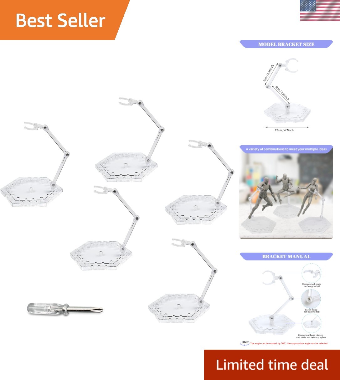 Lightweight 5-Piece Action Figure Stand with Screwdriver for Easy Assembly