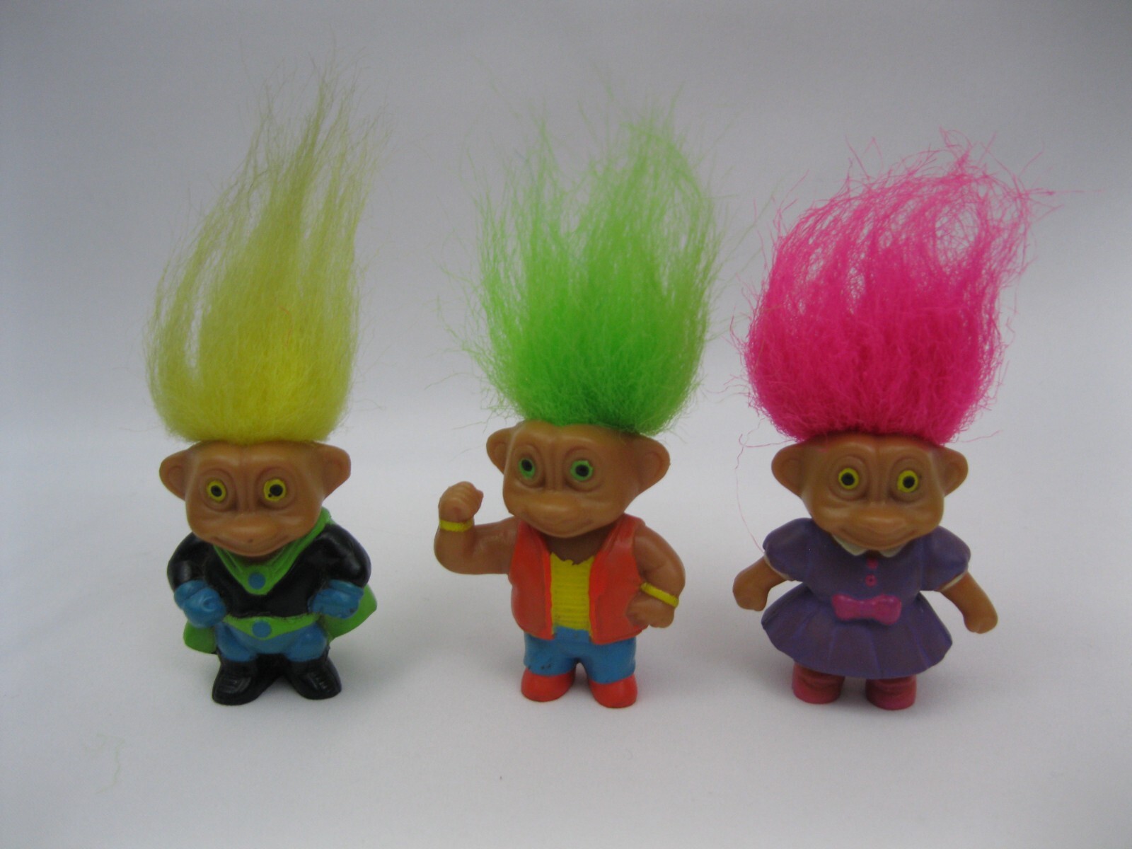Troll Figure Soma Lot Of 3 Green Pink Yellow Purple Dress Muscle Man Superhero