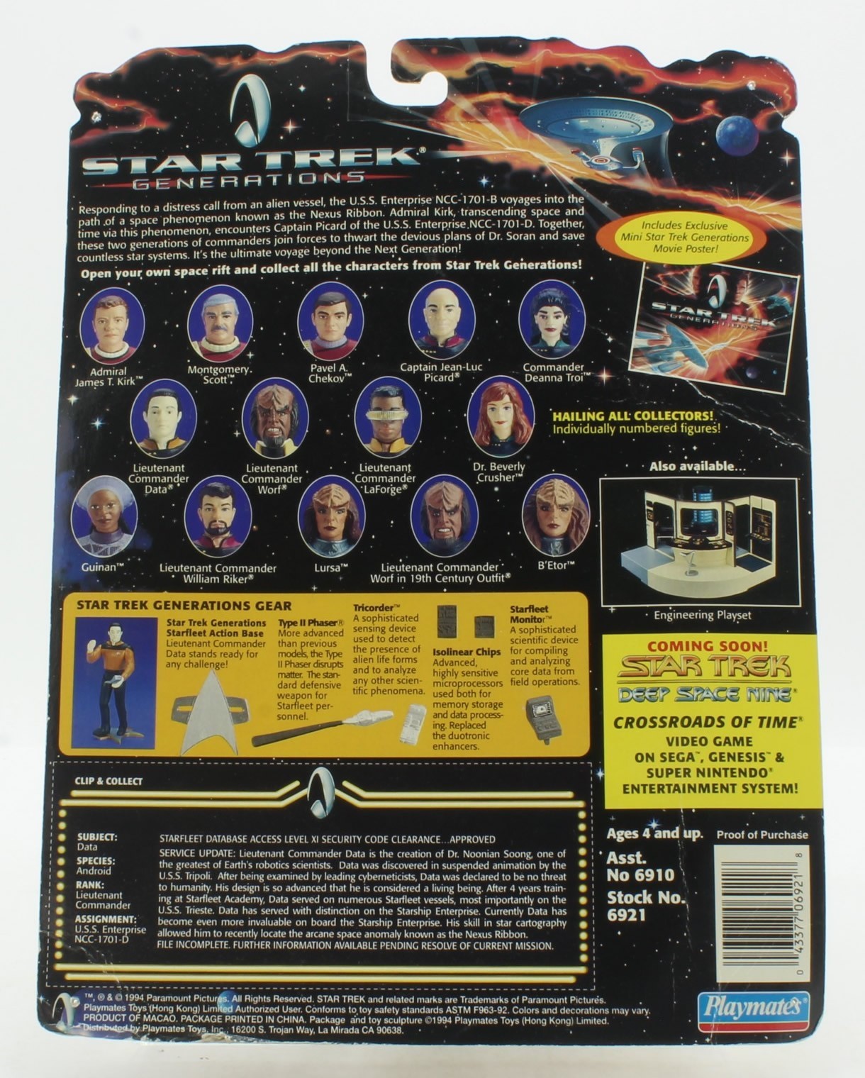 Playmates – Star Trek Generations Lt Commander Data 4.75&Prime; Action Figure – 1994