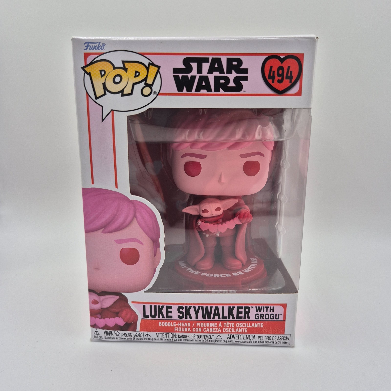Funko POP Star Wars Valentine&rsquo;s Day Luke Skywalker 494 with Grogu Pop Protector