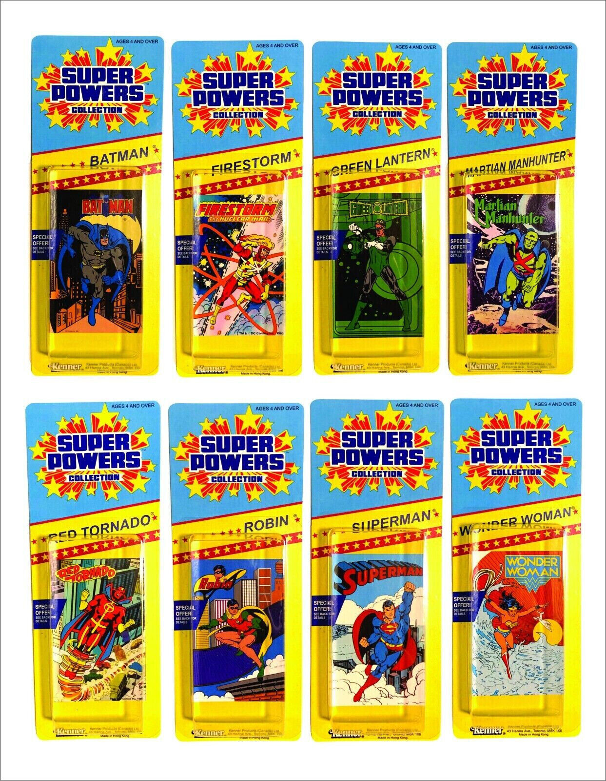 Super Powers Kenner Canada Lot 8 Slim Cards w/ Bubbles Custom Cardbacks
