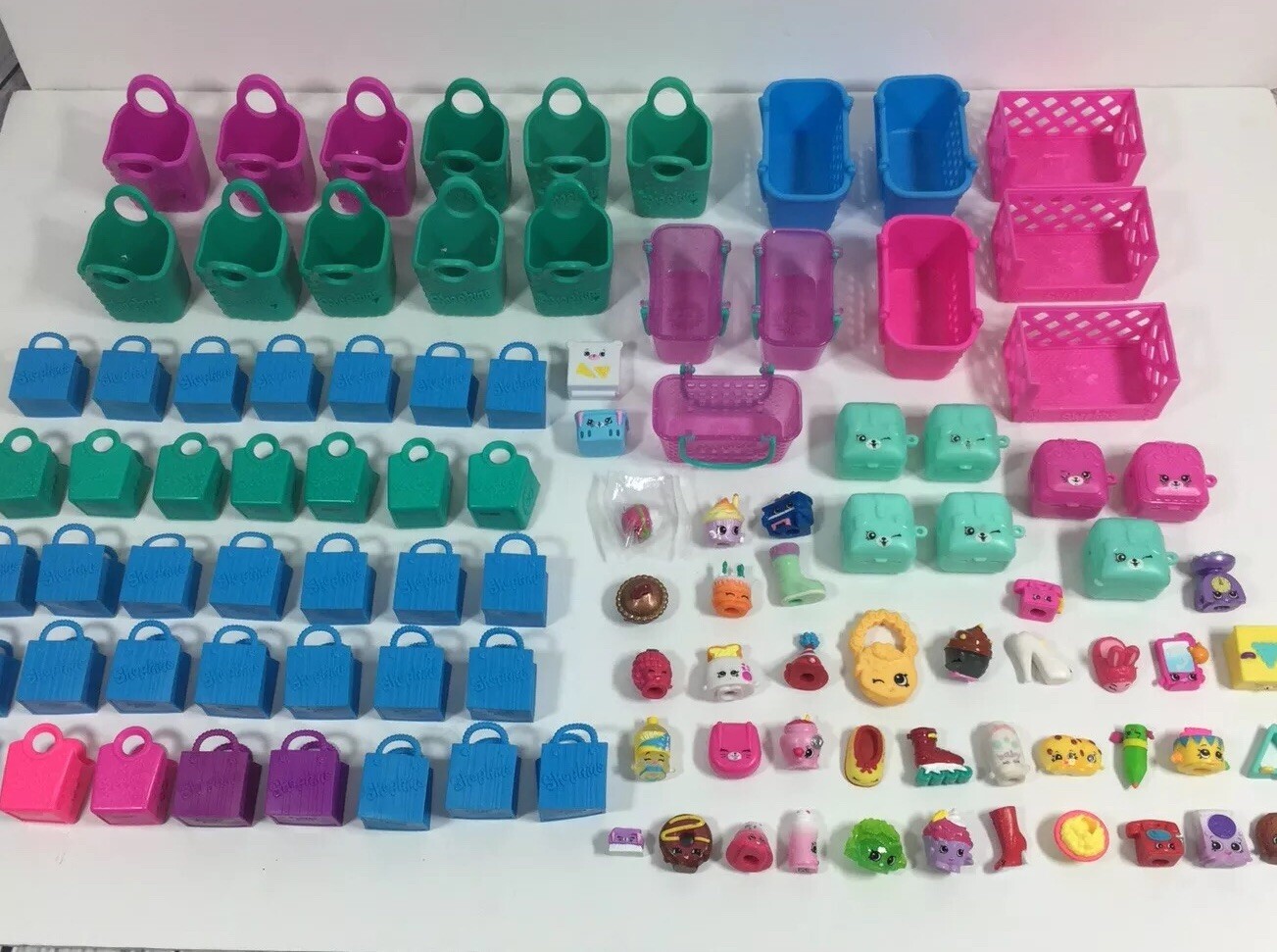Shopkins Lot of 100 Pieces Moose Children Toy Figures Bags Baskets Crates
