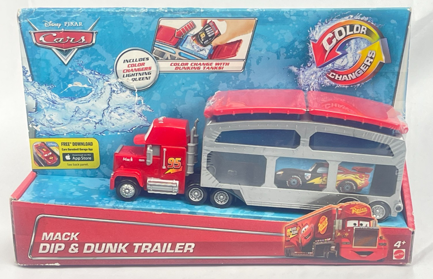 Pixer Disney Cars Mack Dip and Dunk Trailer Transporter w/ McQueen Color Changer