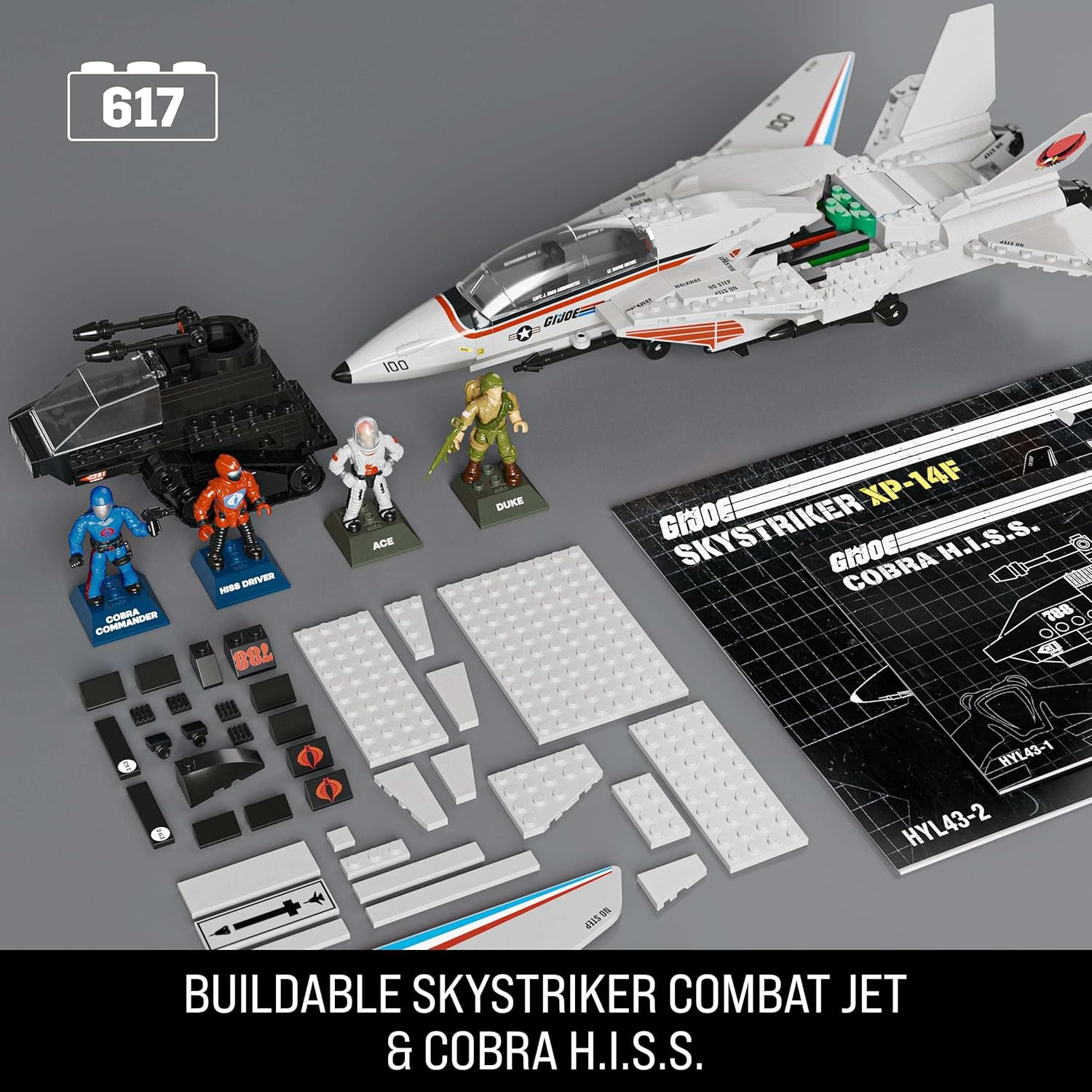 ​MEGA G.I. Joe Action Figures Building Toys, Skystriker XP-14F Vs. Cobra H.I.S.S