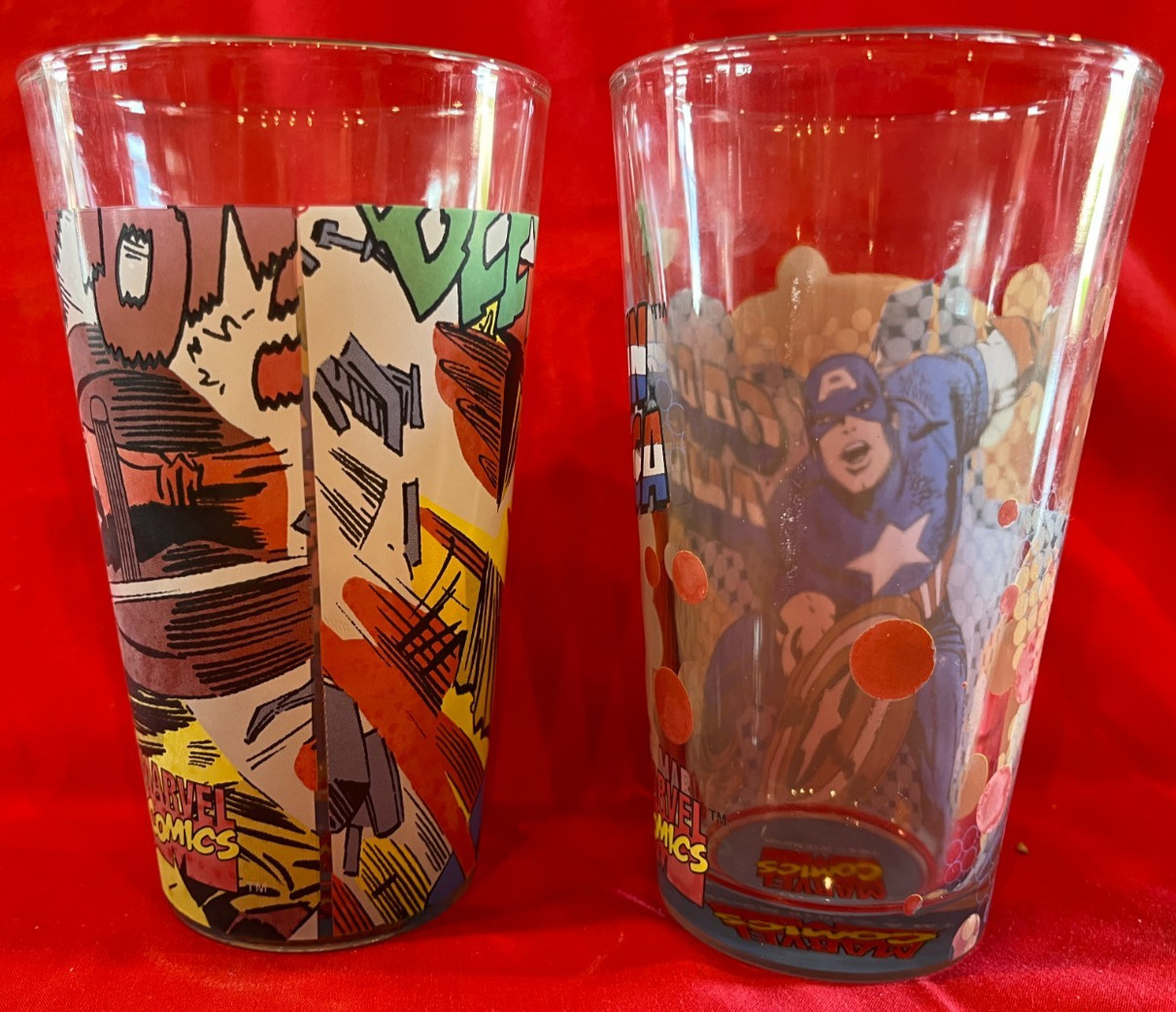 MARVEL COMICS CAPTAIN AMERICA FULL-WRAP TUMBLERS 16OZ GLASS SET/2 3E DIRECT 2010