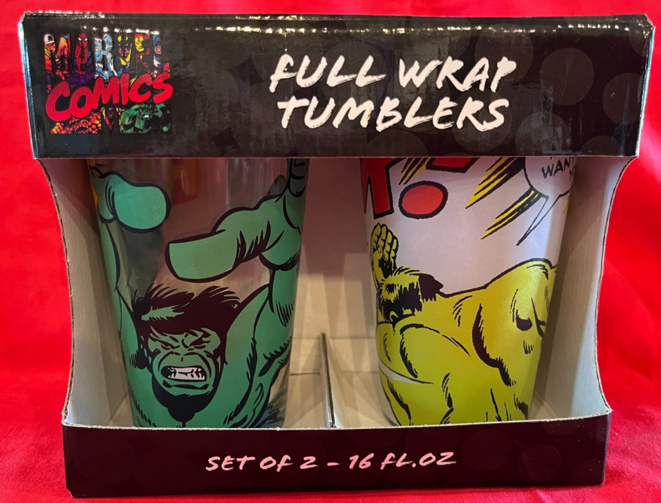 MARVEL COMICS HULK FULL-WRAP TUMBLERS 16OZ GLASS SET/2 3E DIRECT 2010
