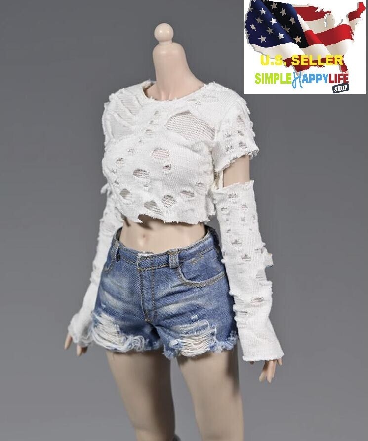 1/6 Ripped lace shirt Sweater for 12&Prime; female body phicen Hot toys worldbox ❶USA❶