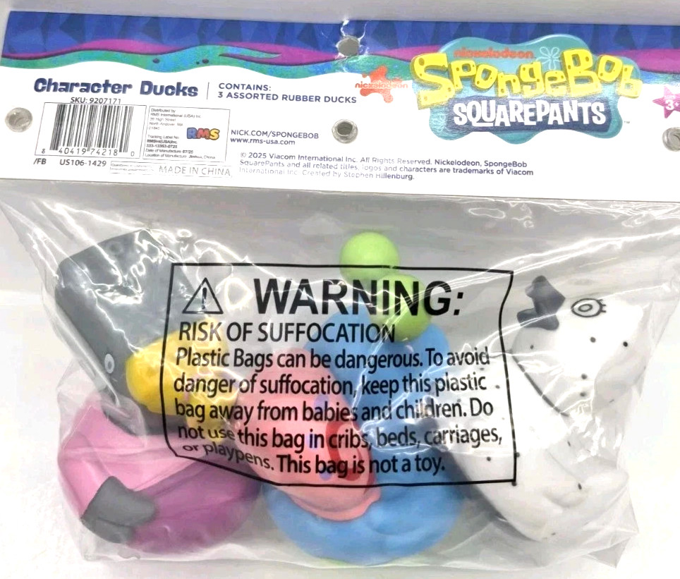 Nickelodeon 2025 NEW SPONGEBOB SQUAREPANTS RUBBER DUCKS 3PC SET New in Package