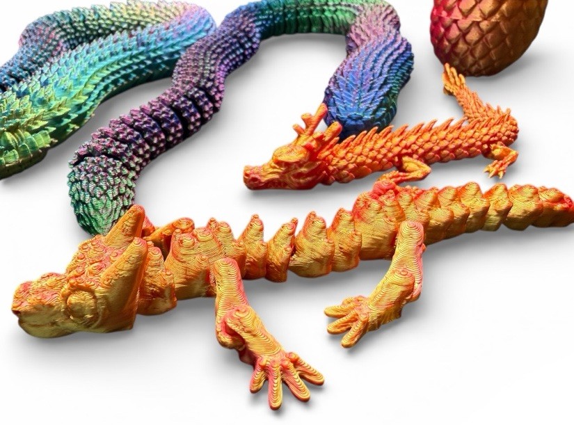 5pc 3D Printed Articulated Creatures Lot Snakes Dragons Shark Egg Fidget