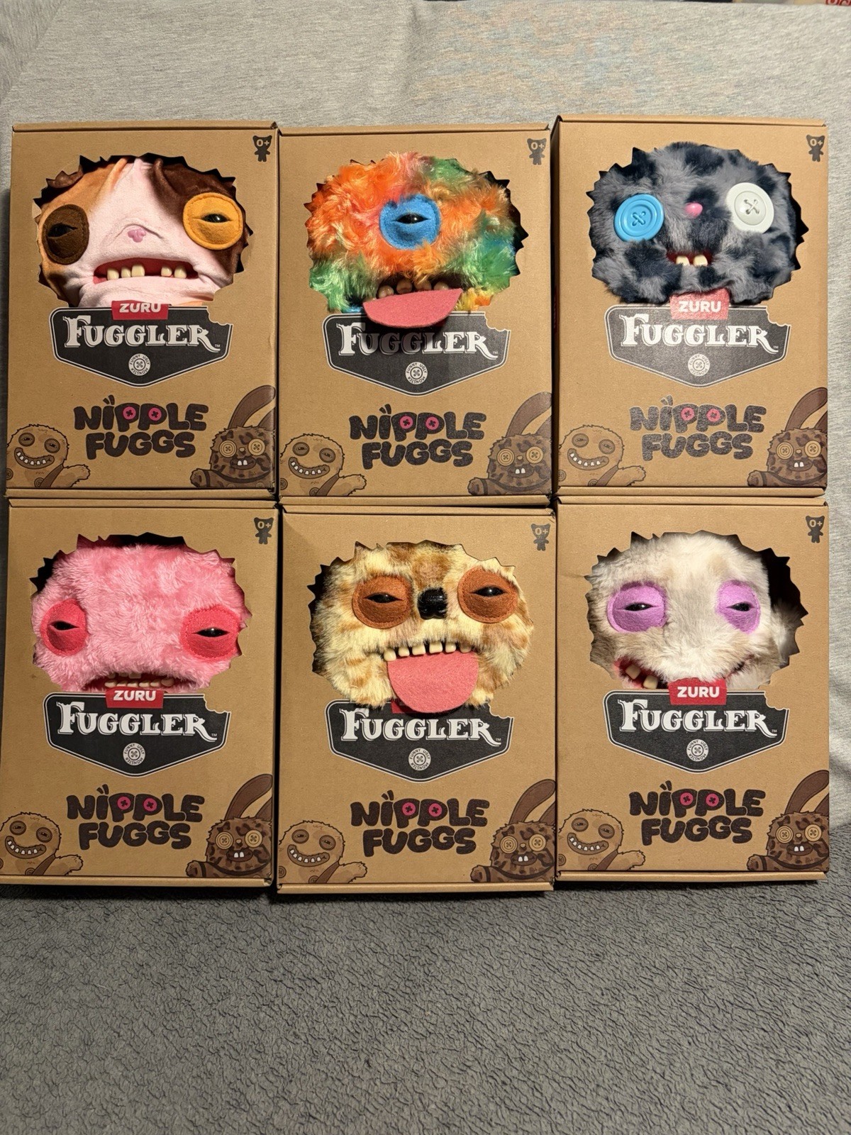 Lot of 6 Fuggler Nipple Fuggs Funny Ugly Monster 9&Prime; Plush Toy Complete Set ✅ Out