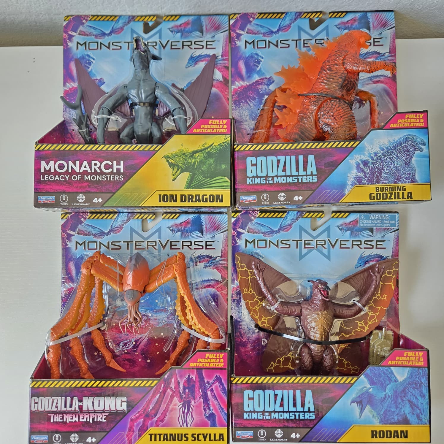Playmates Toys Monsterverse Ion Dragon, Burning Godzilla, Rodan, Titanus Scylla