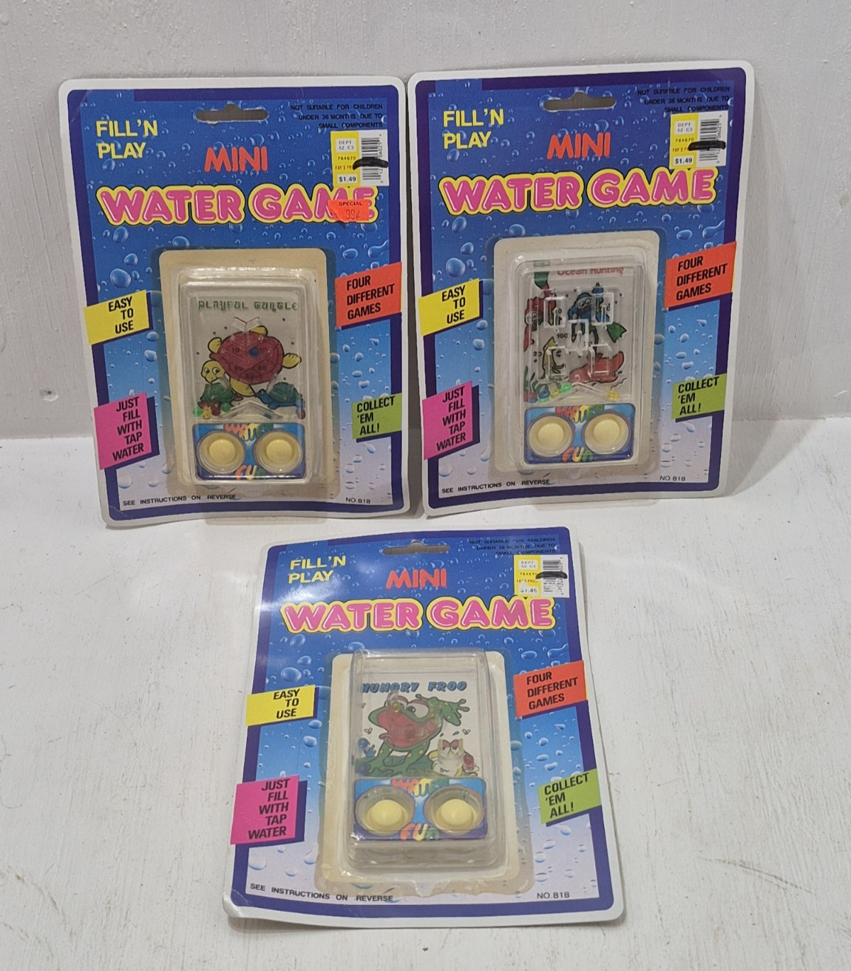 Lot of 3 Unopened Vintage Mini Water Game Rack Toys Handheld NOS Sealed 90s
